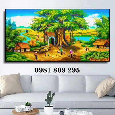 Tranh gạch men làng  quê 3d
