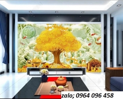Tranh gạch 3d ốp tường cây tiền vàng - XCX544