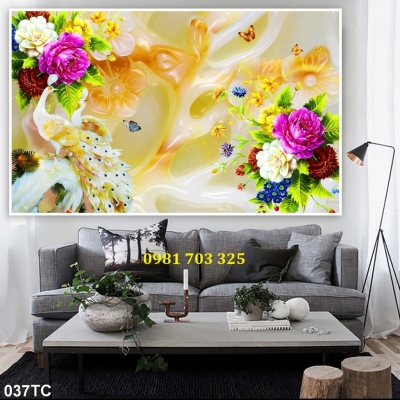 Gạch men chim công dán tường phòng khách