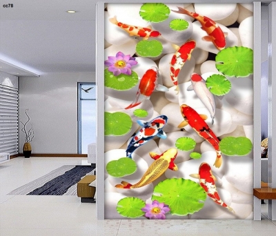 Tranh cá chép hoa sen - tranh gạch 3d cá chép hoa sen - VXX3
