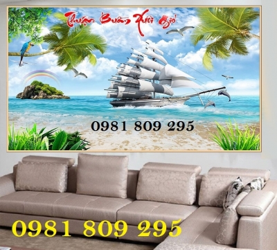 Tranh gạch trang trí thuyền buồm 3d