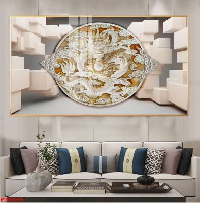 Tranh gạch con rồng 3D phong thủy dán tường