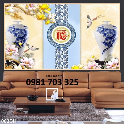 Tranh gạch bình hoa 3D trang trí đẹp