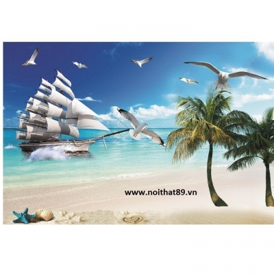 Gạch tranh 3D - thuyền buồm căng gió