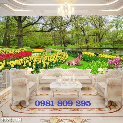 Tranh gạch men 3d, tranh tường vườn hoa đẹp HP9333