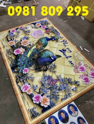 Tranh 3d , gạch tranh chim công , gạch tranh 3d