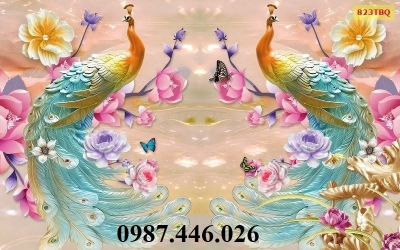 Tranh gạch men chim công 3d HP578