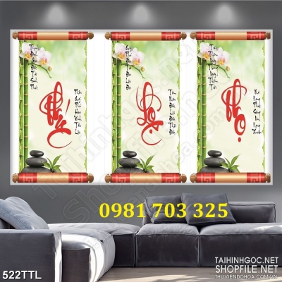 Gạch tranh thư pháp 3 tấm phúc lộc thọ