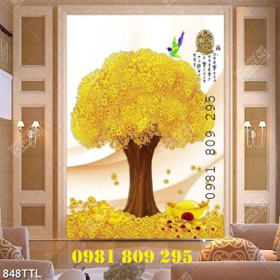 Tranh cây tiền vàng - gạch tranh 3d cây kim tiền  GD55