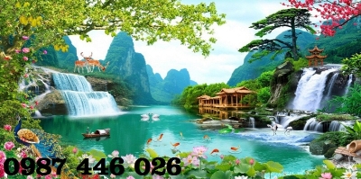 Gạch tranh tường phong cảnh thác nước HP722