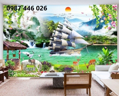 Gạch ốp tường tranh gạch men thuyền buồm HP577