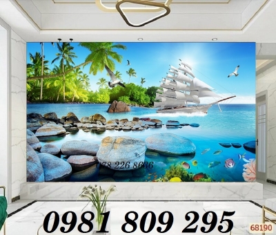 Tranh 3d , gạch ốp tường thuyền buồm