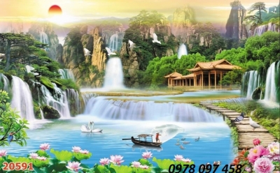 Tranh gạch men 3D ốp phòng khách.