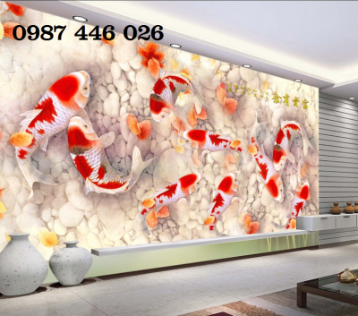 Tranh cá chép, gạch ốp tường tranh trang trí HƠ7393