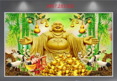 Tranh tường phong thuỷ kim tiền Phật Di Lặc