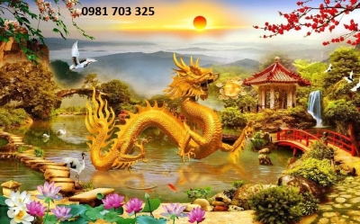 Gạch tranh phong thủy ốp tường- tranh rồng