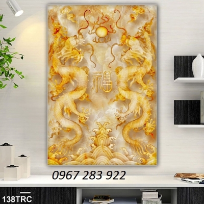 Gạch tranh phong thủy rồng vàng 3d- Tranh phòng thờ