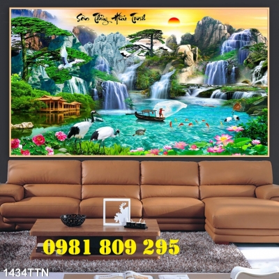 Tranh gạch men phòng khách phong cảnh hồ nước HP2032