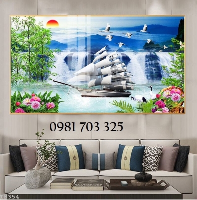 Tranh gạch thuyền buồm 3D, gạch men 3D phong thủy