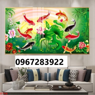 Tranh gạch đẹp 3d cá và hoa