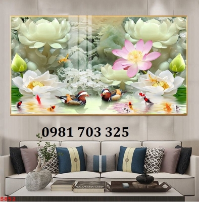 Tranh gạch hoa sen 3D phong thủy dán tường