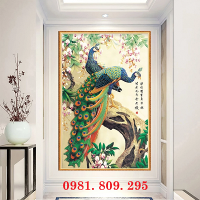 Tranh gạch chim công , gạch trang trí 3d khổ dọc