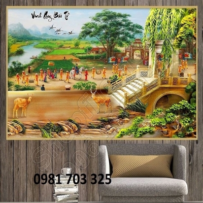 Tranh gạch 3D phong cảnh làng quê