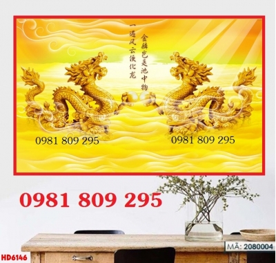 Tranh 3d rồng , gạch tranh 3d hình rồng vàng HP009