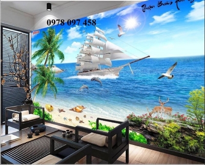 Tranh thuyền buồm xuôi gió - gạch in 3D