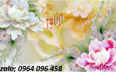 Tranh gạch 3d phong thủy cá chép hoa mẫu đơn - BNBB9