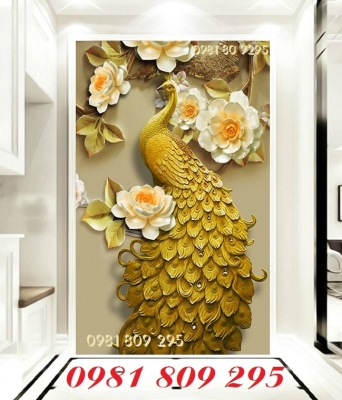 Tranh chim công khổ đứng - gạch tranh 3d