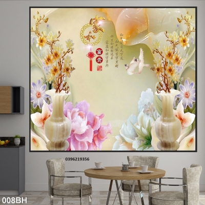 Gạch tranh 3D bình hoa đẹp trang trí