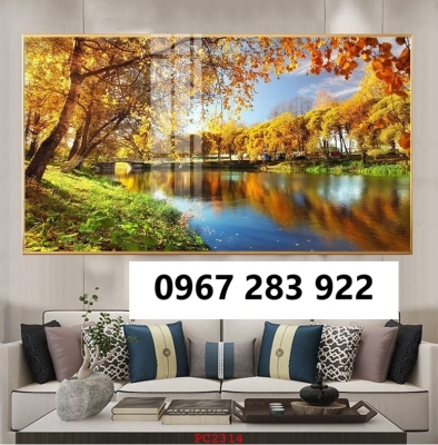 Gạch tranh 3d cảnh mùa thu lá vàng