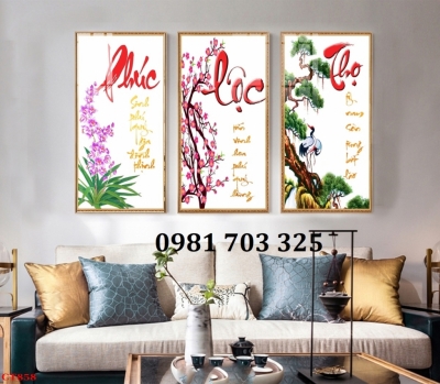 Tranh phúc lộc thọ, gạch men 3D trang trí tường
