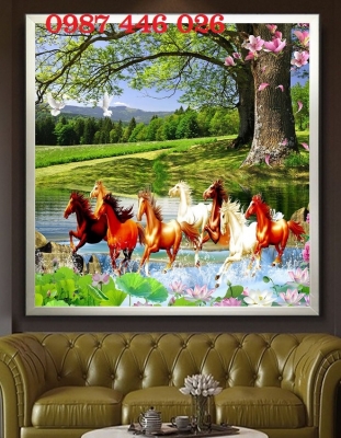 Tranh ngựa, tranh bát mã, tranh gạch phong thủy HP972