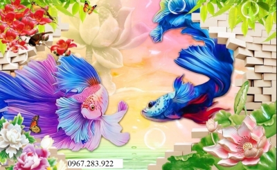 Tranh trang trí tường phòng khách gạch men 3d