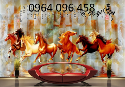 tranh ngựa phòng khách 3d