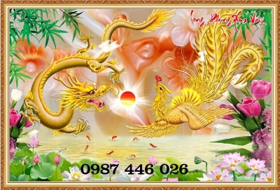 Tranh gạch men phòng thờ rồng phụng HP92723