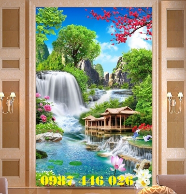 Tranh gạch 3d thác nước p