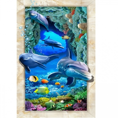 Tranh cá heo- gạch tranh 3D trang trí phòng