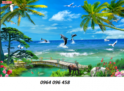 tranh gạch 3d mẫu tranh phong cảnh bờ biển cây dừa - NB4