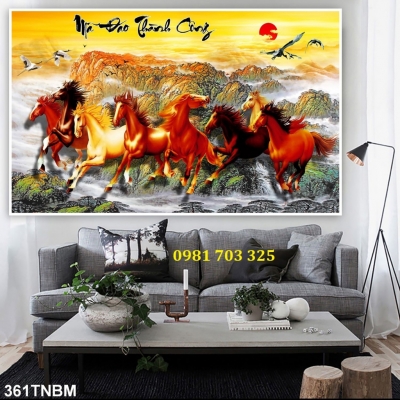 Gạch men 3D bát mã dán tường phòng khách