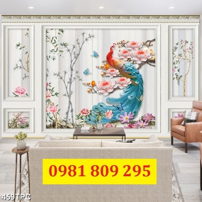 Gạch 3d chim công , tranh gạch men