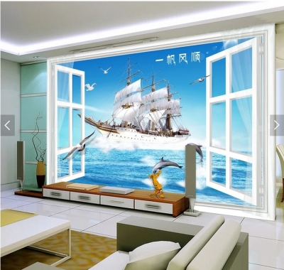 tranh cửa sổ 3D trang trí tường,gạch tranh 3D