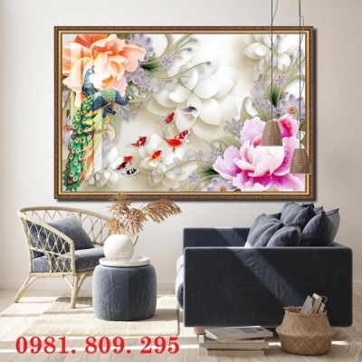 Gạch 3d chim công hoa mẫu đơn vợ chồng