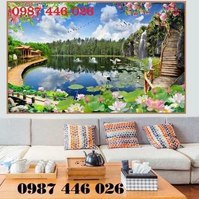 Tranh thác nước trên gạch 3d