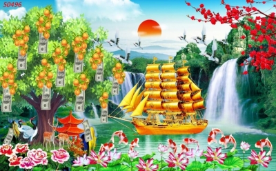 Tranh thuyền buồm xuôi gió - gạch in 3D