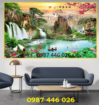 Gạch tranh thác nước, tranh ốp tường thiên nhiên đẹp HP97333