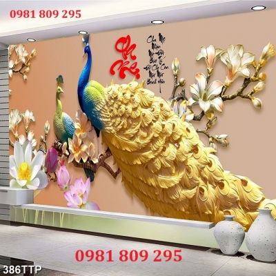 Tranh 3d , gạch tranh chim công , tranh gạch
