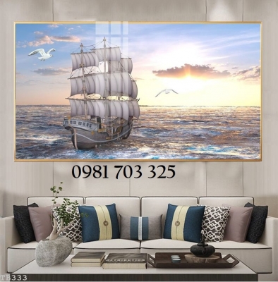 Tranh gạch thuyền buồm phong thủy 3D